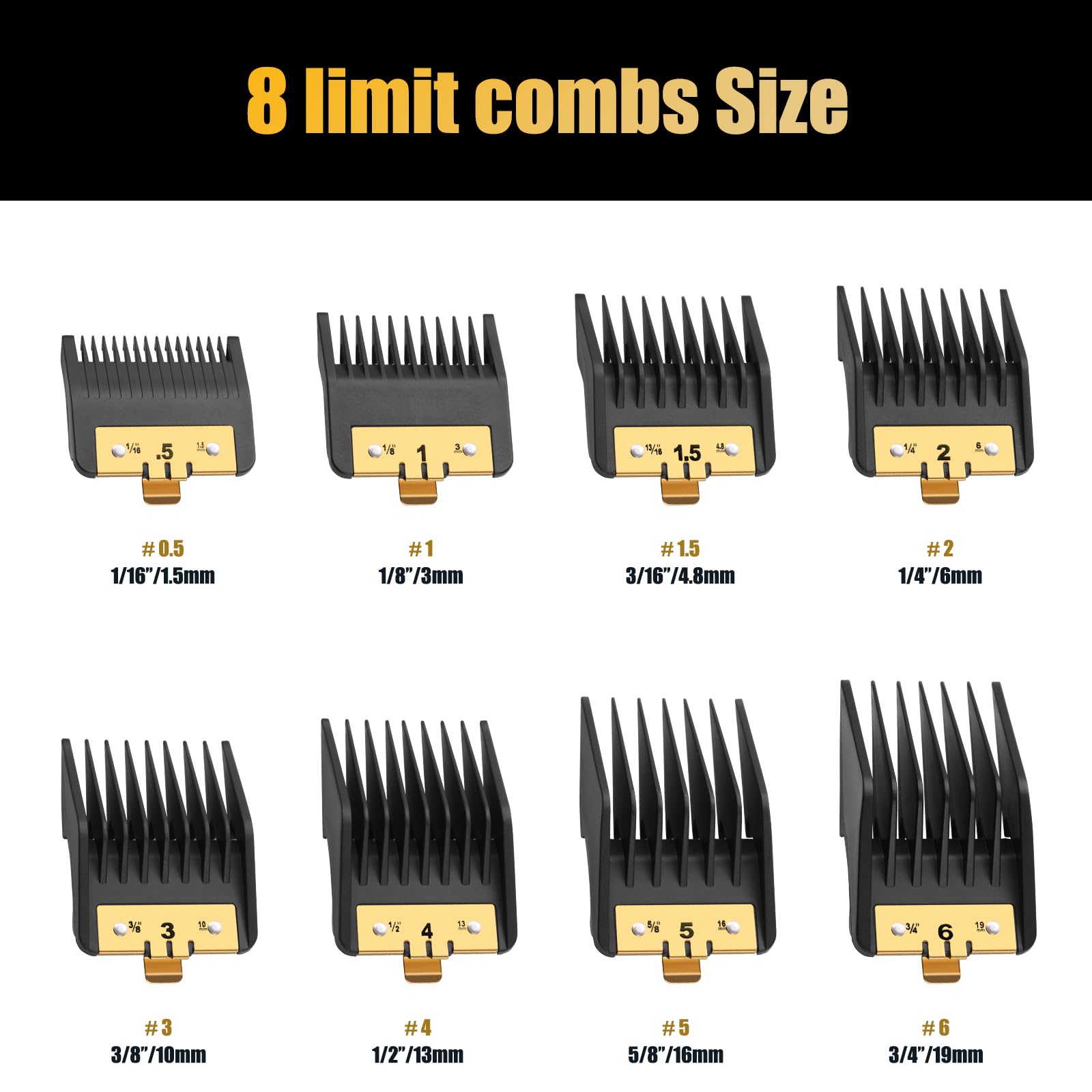 8PACK Premium Metal Clipper Guards Compatible with BaByliss Barberology FX825, FX870, FX880, and FX673, Trimmer Replacement Guards for Babyliss Clippers, Black