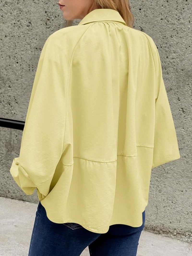 Tankaneo Women's Oversized Bomber Jacket - Stylish Batwing Sleeve, Zip-Up Design, Pleated Lapel