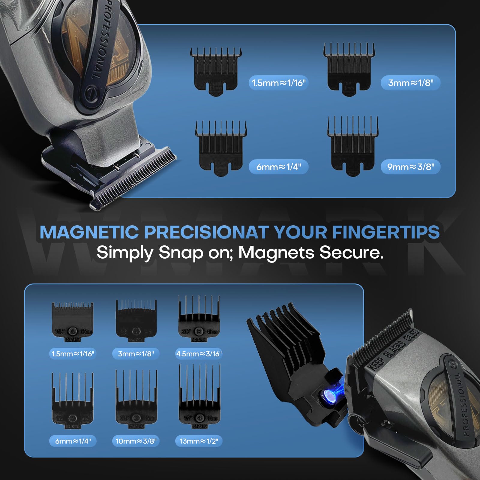 WMARK Hair Clippers for Men Professional Barber Clippers and Trimmers Set Cordless Hair Clippers for Hair Cutting, High Speed, Rechargeable, Powder Metallurgy DLC Ceramic Fade NG-8613 KIT (Gray)