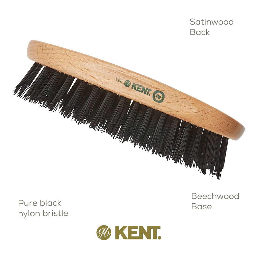 Kent V22 Vegan Boar Bristle Hair Brush and Beard Brush for Men, Eco Friendly Wave Brush and Travel Brush for Smoothing Hair and Taming Beards (8.5")