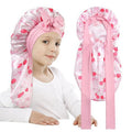 AWAYTR Long Toddler Silk Bonnet for Sleeping Elastic Satin Bonnets for Curly Hair Braid Bonnet Night Cap for Aged 3-12 Kids (Cherry Pink)