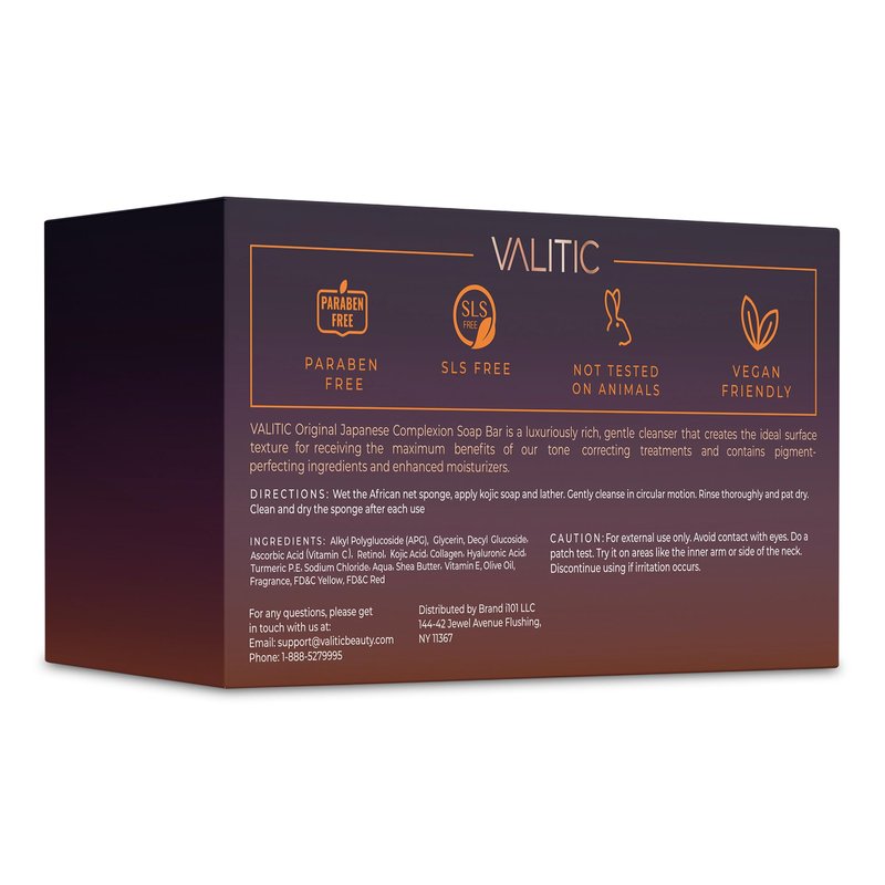 VALITIC Kojic Acid Dark Spot Remover Soap with Turmeric, Vitamin C, Retinol - Original Japanese Complex - Hyaluronic Acid, Vitamin E, Shea Butter, Castile Olive Oil - 3 Pack Bundle with African Net