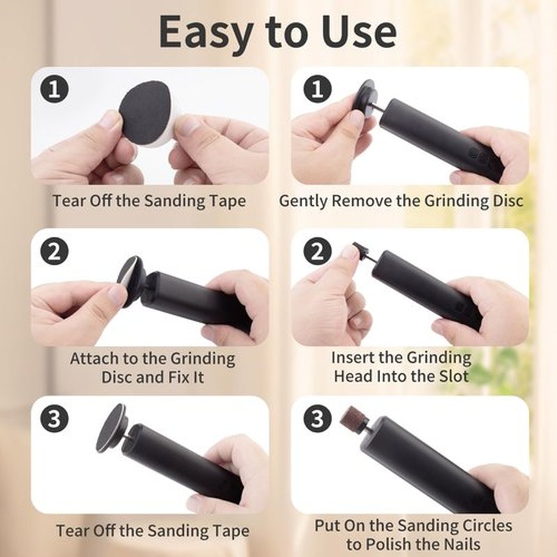 Electric Foot Callus Remover,FyndAna 2in 1 Rechargeable Foot File for Feet & Hand,6 Speeds with Sandpaper,Sanding Ring and Base,Wireless Foot Care Kit for Dead Skin and Calluses,Black