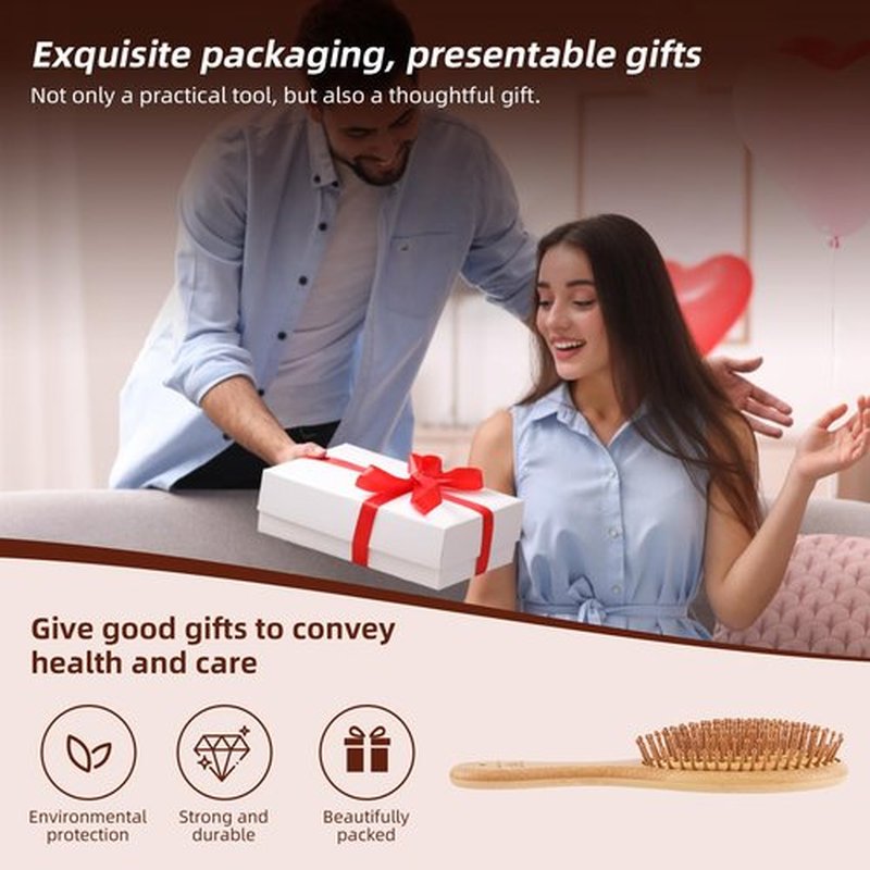 6-Pcs Bamboo Hair Brush Set-Detangling, Scalp Massage for Hair Growth, Wet/Dry Brush for Men, Women & Kids - for Thick, Curly, Thin, Long or Short - Paddle Wooden Hairbrush for Home, Travel Use