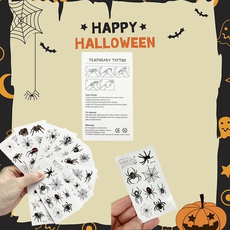 Halloween Face Tattoos Temporary, Realistic Horror Decal Spider Web and Net, Costume Apparel Cosplay Accessories Party Favor Supplies