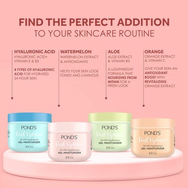 POND’S Fresh Hydration Gel Moisturizer – 24 HR Hydration with Watermelon Extract & Antioxidants – Alcohol & Oil-Free Face Moisturizer – Dermatologist Tested, 3.4 oz