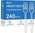 Skiennix Extra Heavy Duty Clear Plastic Forks - 240 Count, BPA-Free & Heat Resistant Utensils for Events