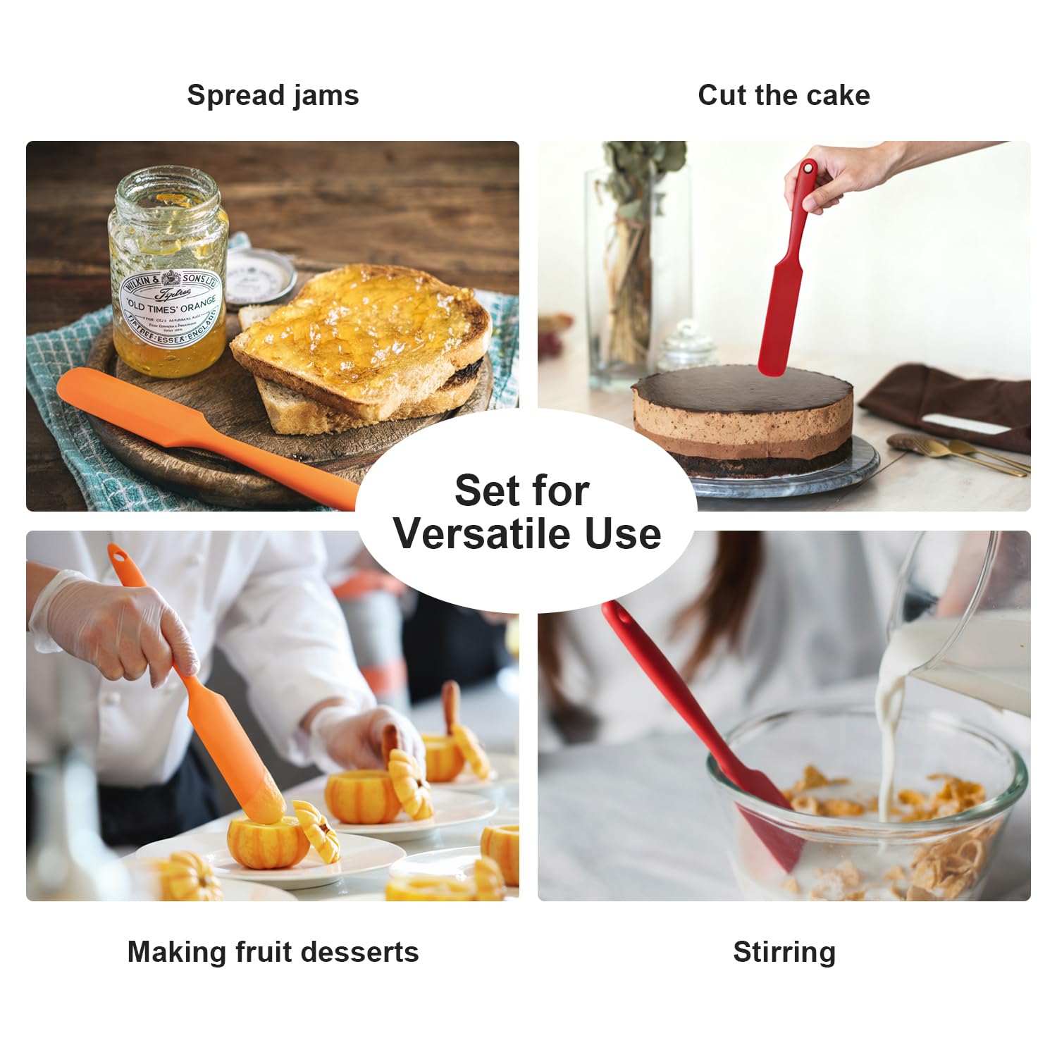 6 Pcs Silicone Jar Spatula Set, Long Handle Heat Resistant Skinny Spatulas for Jars & Bottles, Non-Stick Flexible Scrapers for Baking, Mixing, Jam, Cake Cream & Butter Spreading(6 colors）