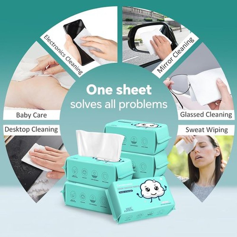 Disposable Face Towels - 100% Cotton Facial Tissues for Dry and Wet Use, Biodegradable Wipes for Makeup Removal and Skin Cleansing, Suitable for Adults and Babies (100 Count, Pack of 3)