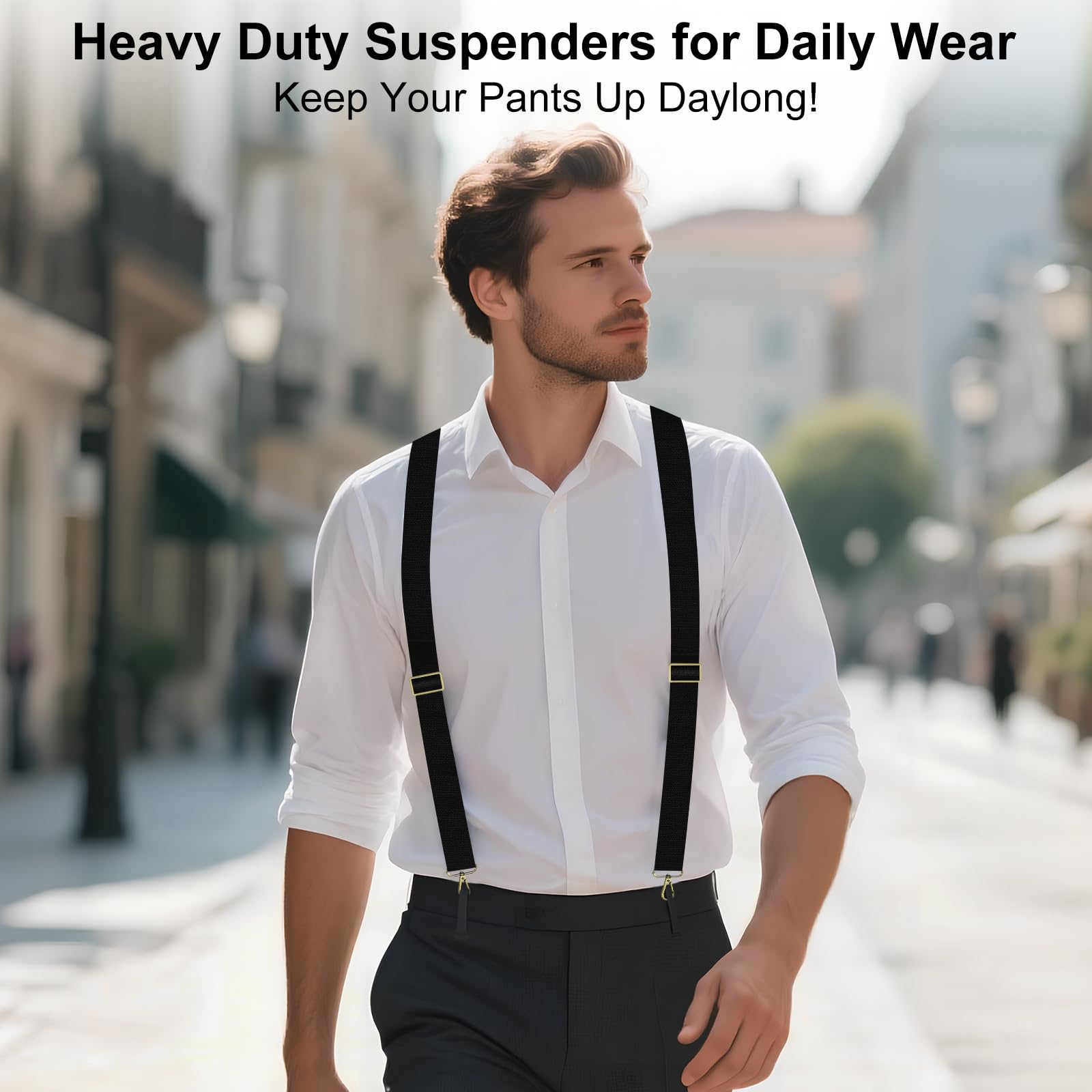 Nfijnlt Black Suspenders for Men Heavy Duty Elastic, 1.5 Inches Mens Suspenders for Jeans, Adjustable Work X-Back Men's Suspender for Dress Pants