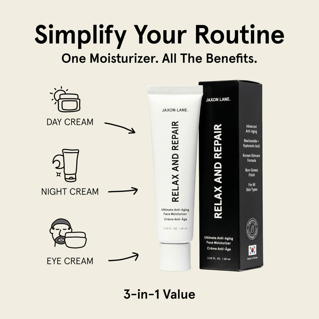 JAXON LANE Relax and Repair Korean Face Moisturizer for Men - Face Cream with Niacinamide Hyaluronic Acid, Matte Hydrating Moisturizer for Oily Dry Skin, Fragrance Free (2 Pack)