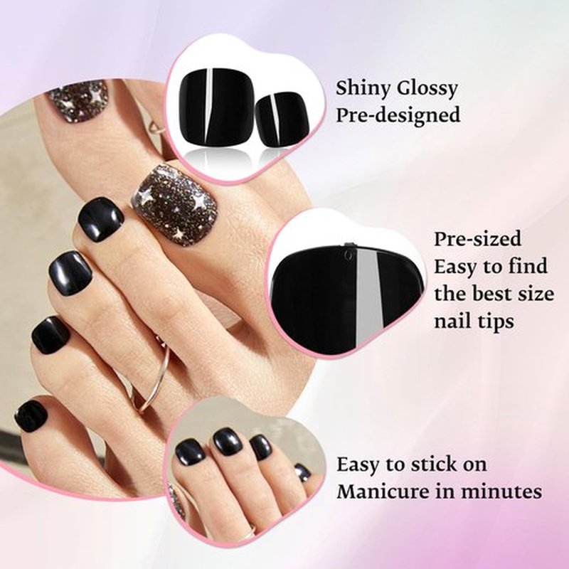 LoveOurHome 576pc Press on Toenails Women Fake Toe Nails Tips, Gel Glue on Toe Nails Press on Nail Short Square Fake Toenail Artificial False Toenails Stick Pedicure 24 Colors Acrylic Toenail Tip