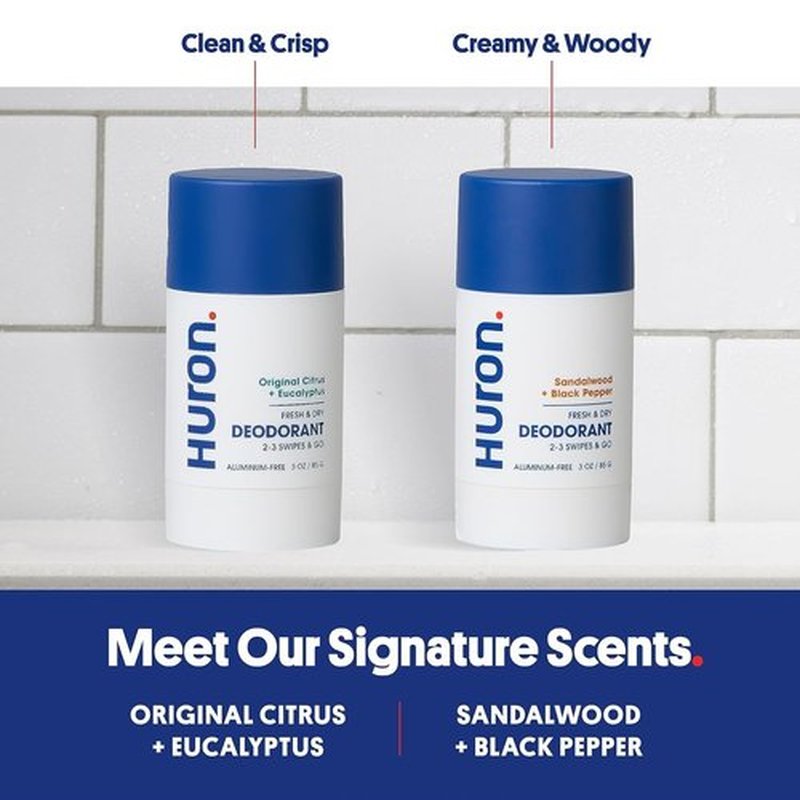Huron Deodorant | Aluminum-Free 48-Hour Odor Protection | Sea Salt & Driftwood Scent | 3.2 Oz (Pack of 2)
