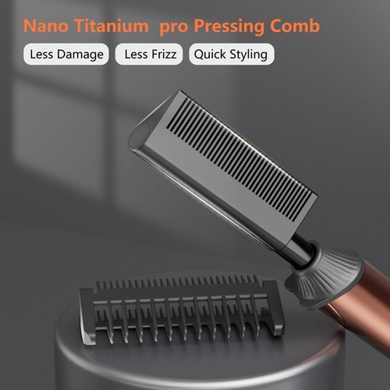 LURA Nano Titanium Hot Comb for Wigs,250-500°F Electric Hot Combs for Black Women Hair,Pressing Combs for Black Hair,Professional Straightening Comb(Rose Gold)