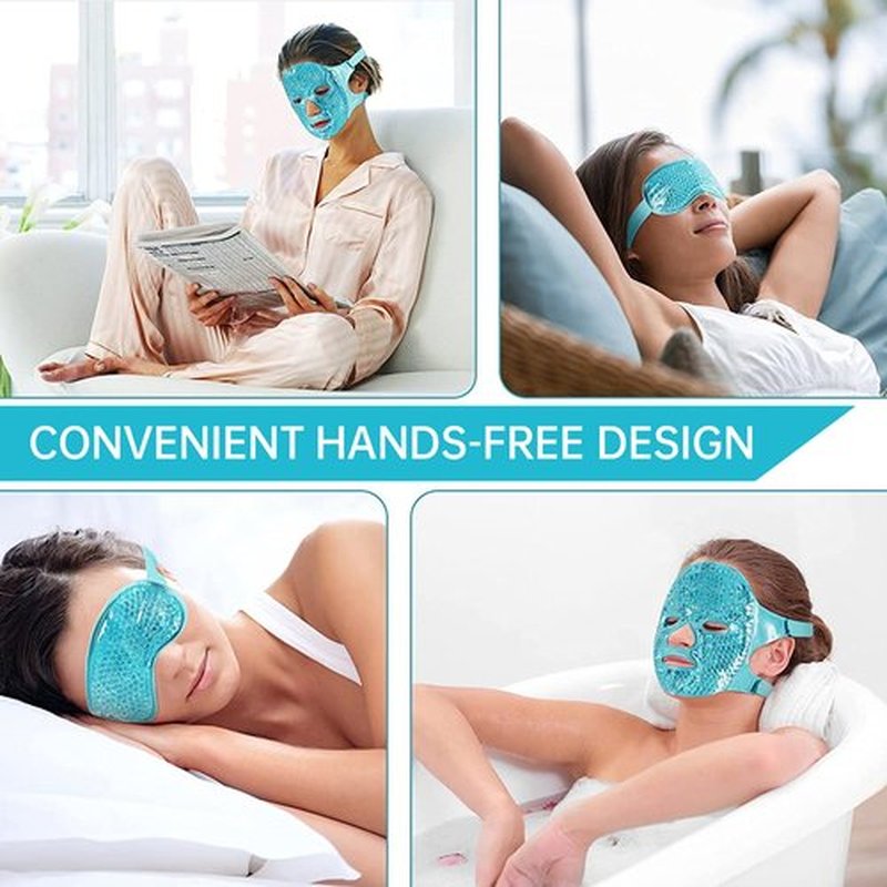 Ice Face Mask Reusable Cold Gel Mask for Puffiness/Dark Circles/Eye Bags/Dry Eyes/Headaches/Migraines/Stress Relief, Ice Pack for Face (Blue)