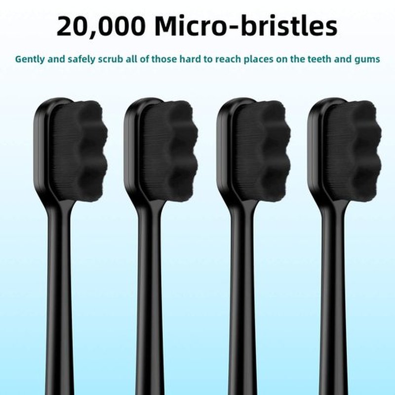Patelai 8 Pcs Micro Nano Toothbrush Set - 20,000 Extra Soft Charcoal Bristles for Sensitive Teeth | Black