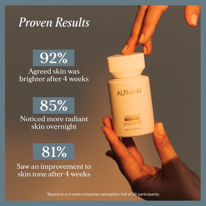 Alpha-H Liquid Gold + Vitamin C Exfoliating Treatment 100ml - Brighten, Even Tone, Smooth Texture, Reduce Appearance of Fine Lines - At-Home Skin Renewal for All Skin Types