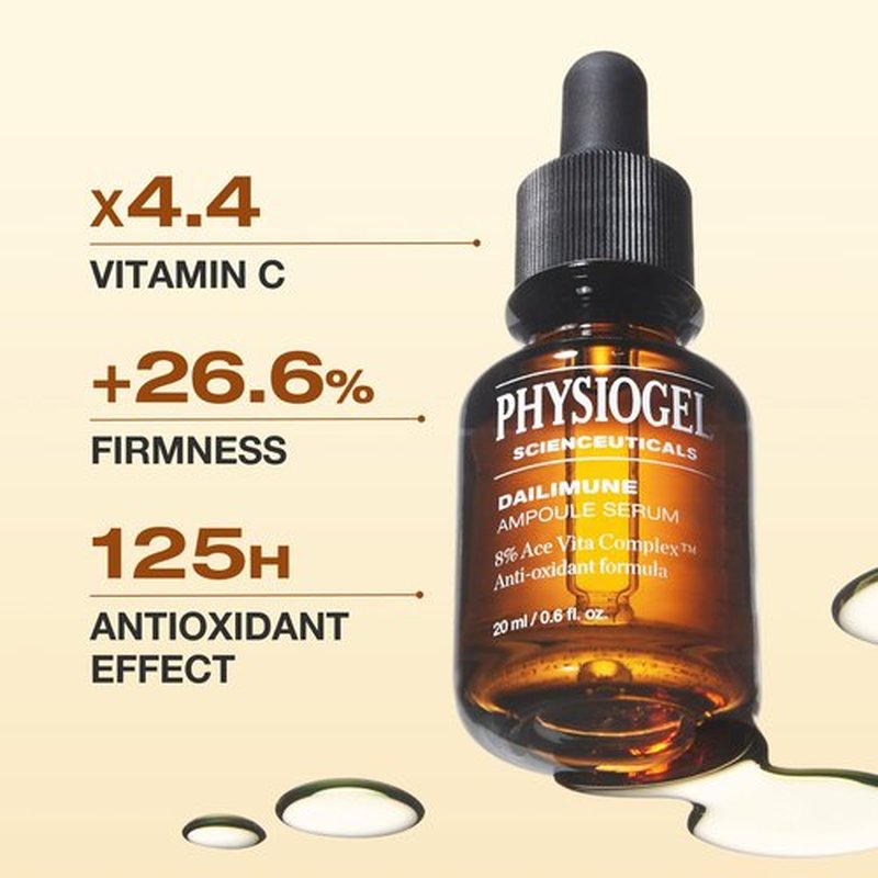 Physiogel Ampoule Vitamin C Face Serum, Strengthens Skin Barrier Antioxidant, Korean skin care, Moisturizing, Brightening, Soothing & Hydrating Serum Vitamin E & B5 Skincare Face Essence.