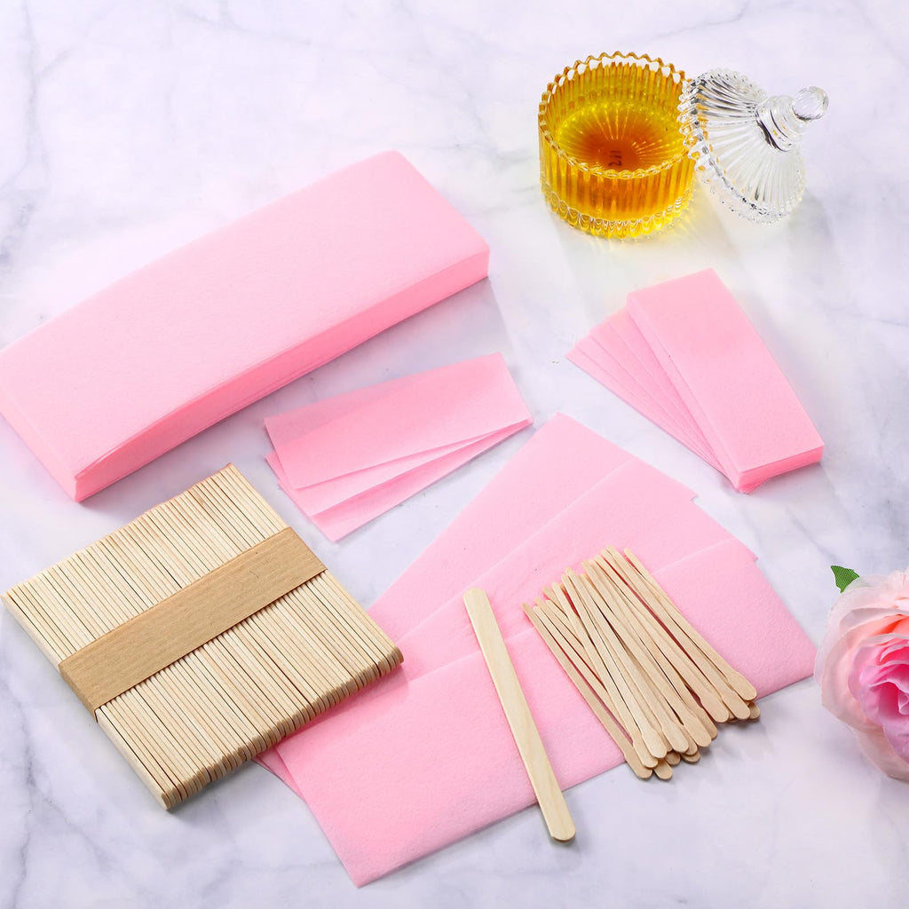 Yaomiao 250 Pieces Waxing Kit for Women and Men - Hair Removal Strips, Wax Applicator Sticks for Body and Skin (Pink)