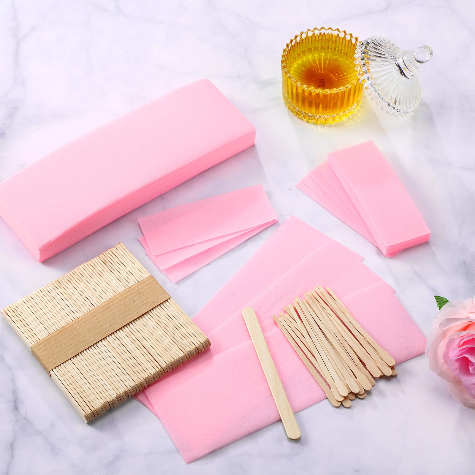 Yaomiao 250 Pieces Waxing Kit for Women and Men - Hair Removal Strips, Wax Applicator Sticks for Body and Skin (Pink)