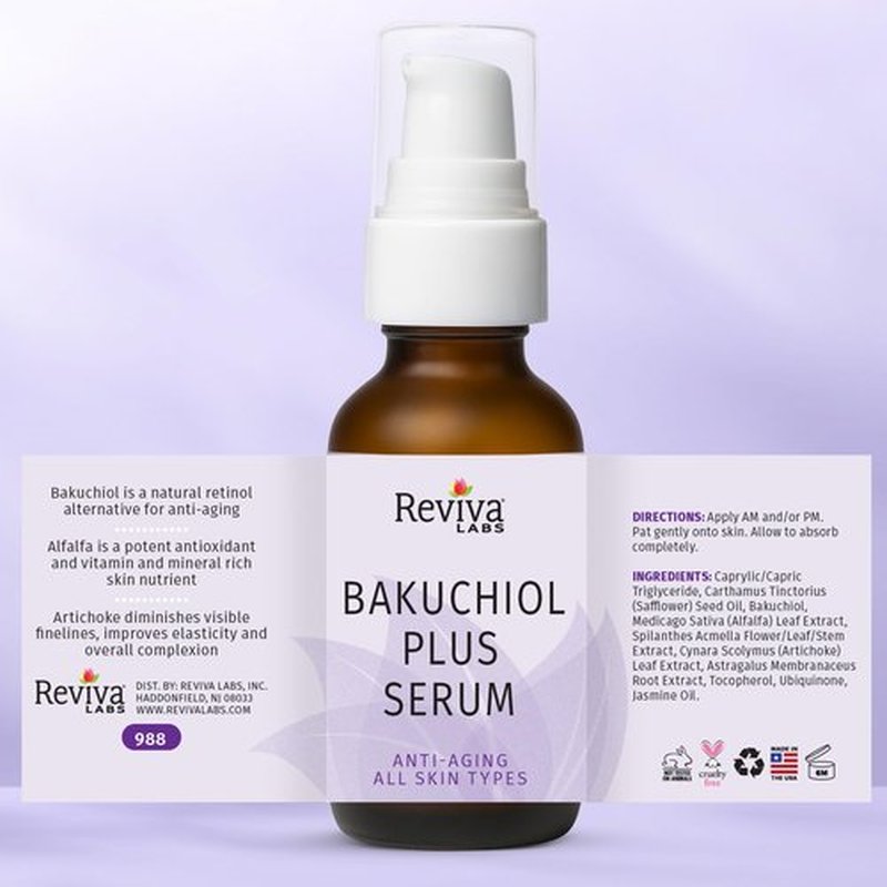 Reviva Labs Bakuchiol Serum – Natural Retinol Alternative Serum for Face with Alfalfa & Artichoke Extract – Hydrating Vegan Formula for Smoother, Firmer, Radiant-Looking Skin – 1 Fl Oz