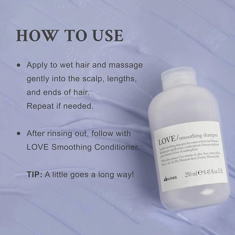 Davines LOVE Smoothing Shampoo - Gentle Cleansing for Frizzy Hair | Smooth, Soft, and Shiny Finish