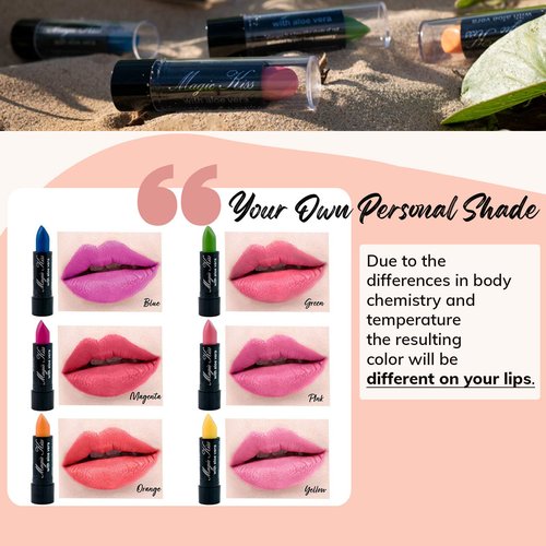 Magic Kiss Color Changing Matte 6 Piece Lipstick Set infused with Aloe Vera Made in USA (Colors of Aloha 1)