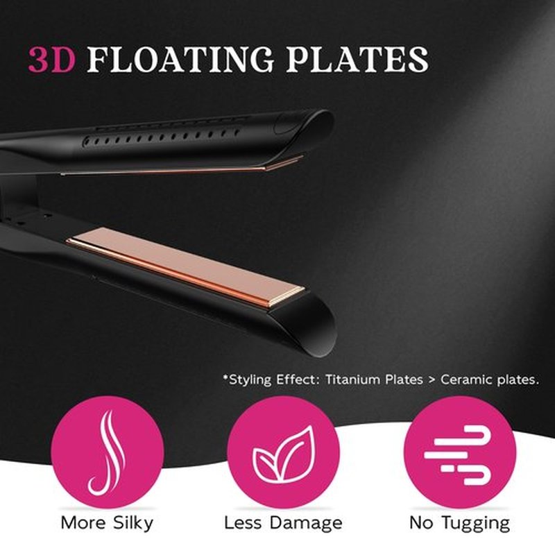 SKIMI Airflow Styler, Titanium Flat Iron Hair Straightener, Professional Curling Iron with Cooling Air Vents to Lock in Style, 5 Temps & Dual Voltage, Auto Off (Black & Gold Pink).