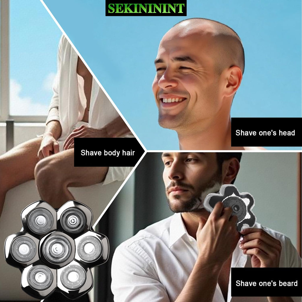 7 Blade Floating Replacement Shaving Head, Universal Washable Shaver Blade Heads Replacement for Bald Man Head Shaver Compatible for Rotary Shavers (Silver)