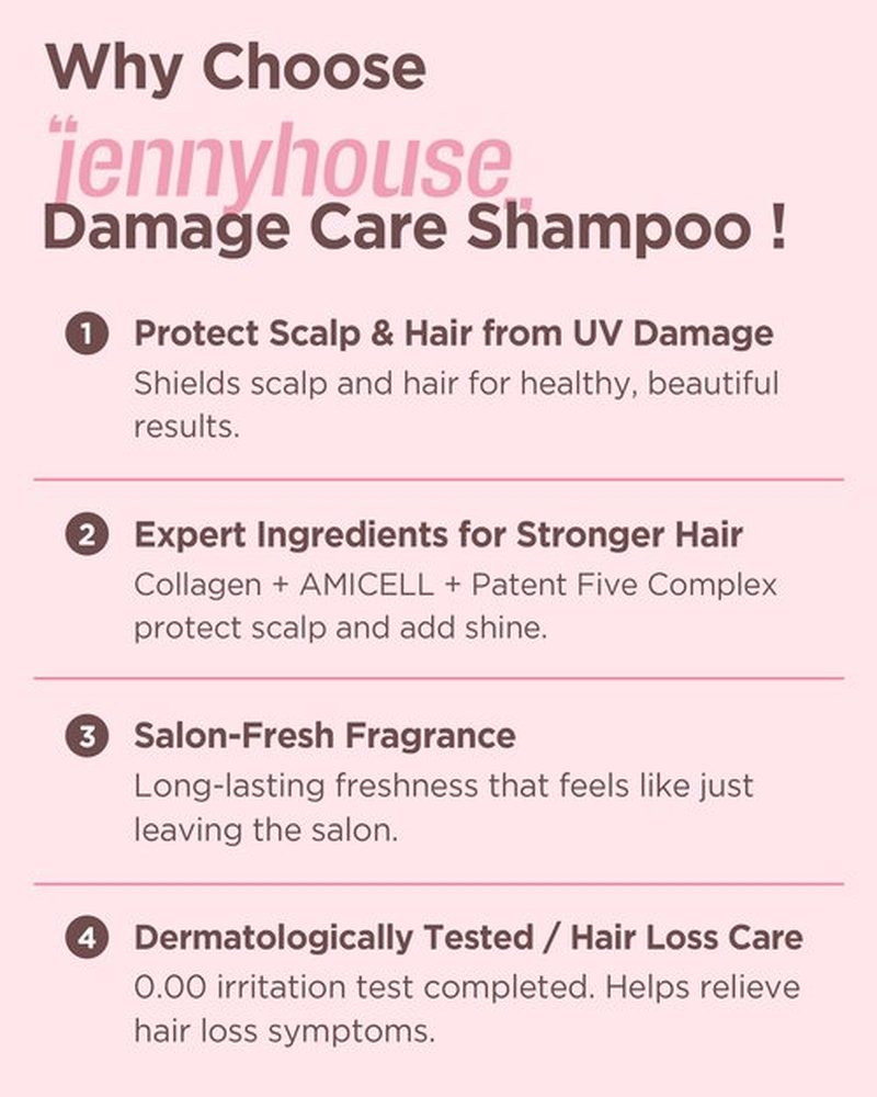 JENNYHOUSE Salon Therapy Damage Care Shampoo - Korean Beauty Hair Strengthening Nourishing with Collagen, Panthenol - Floral Scent - Healthy Scalp & Hair Care, 16.9 fl.oz