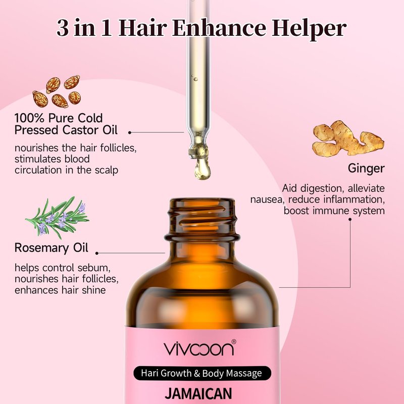Vivccon Jamaican Organic Black Castor Oil with Rosemary, Cold Pressed,for Hair , Eyelashes and Eyebrows Growth,100% Natural & Pure