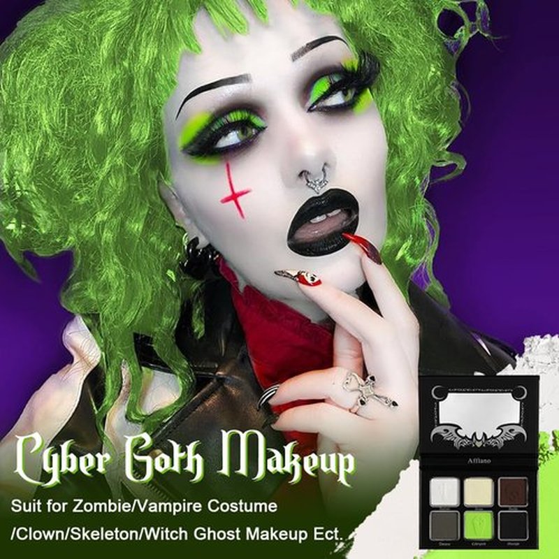 Afflano Smokey Green Eyeshadow Palette, Cyber Goth Smoky Eyes Makeup Eyeshadow Pallet With Mirror, Neon green Brown Black White Grey Highly Pigmented Long Lasting, for Girls Women Green Eyes Makeup