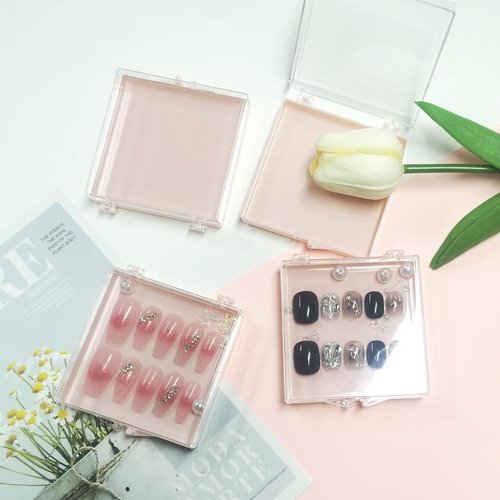 Sawvolker 12PCS Press On Nail Packaging Storage Box,Square Plastic Nail Case Storage Display Box for False Fake Nails Press on Nails Organizer for Small Business Home Nail Salon Use