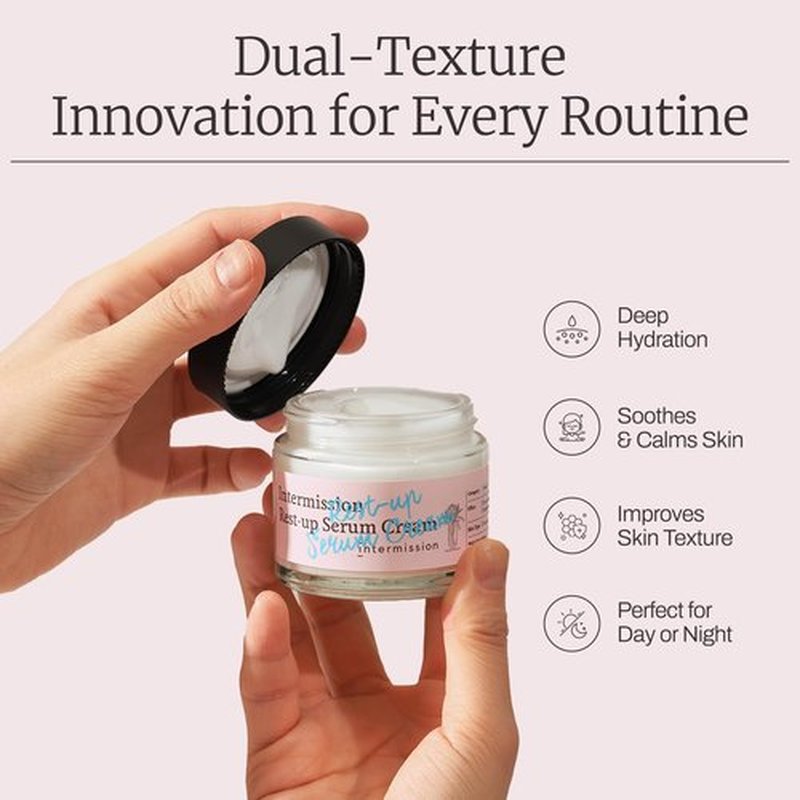 Intermission Rest-Up Serum Cream 2.36 fl oz – Serum + Cream Hybrid Moisturizer with CHEMOCICA™ 700,000 ppm, Hyaluronic Acid, Ceramide & Panthenol for Sensitive & Combination Skin