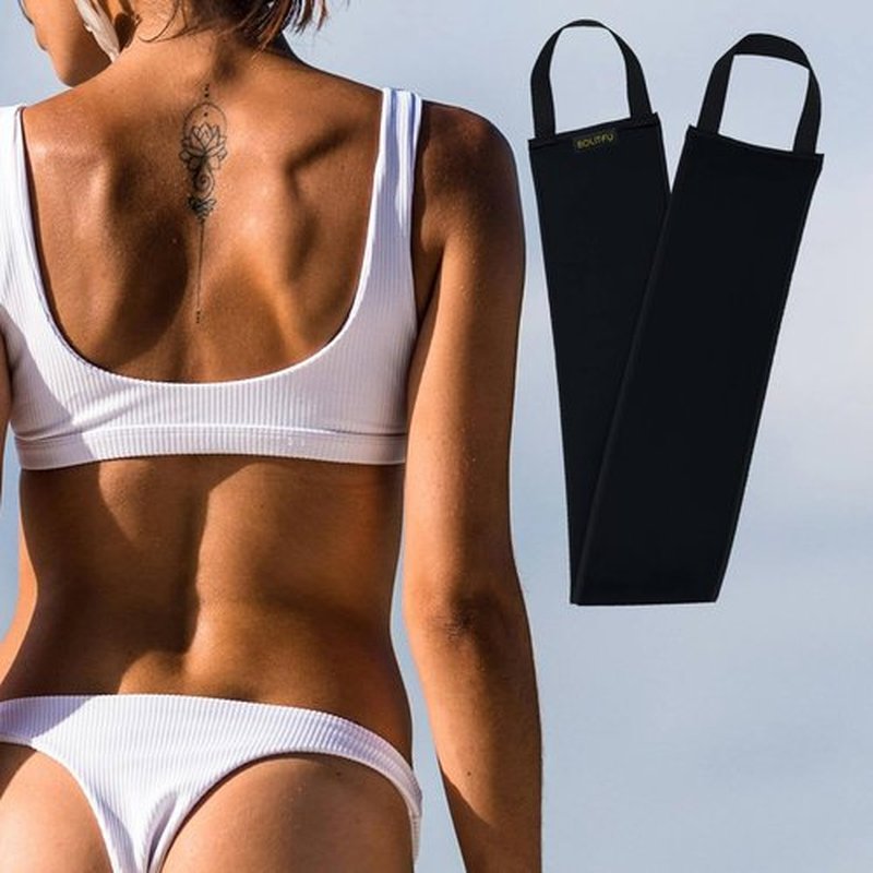 4 Pack Self Tanning Mitt Applicator Kit - 1 Self Tan Mitt, 1 Back Tanning Applicator, 1 Ultra Soft Self Tanner Brush, 1 Exfoliating Glove, for Sunless Streak-Free Fake Tan (Black)