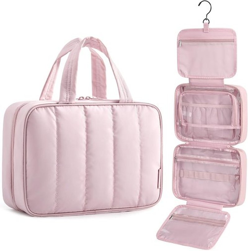 BAGSMART Travel Toiletry Bag - Portable Waterproof Makeup Organizer with Hanging Hook | Pink
