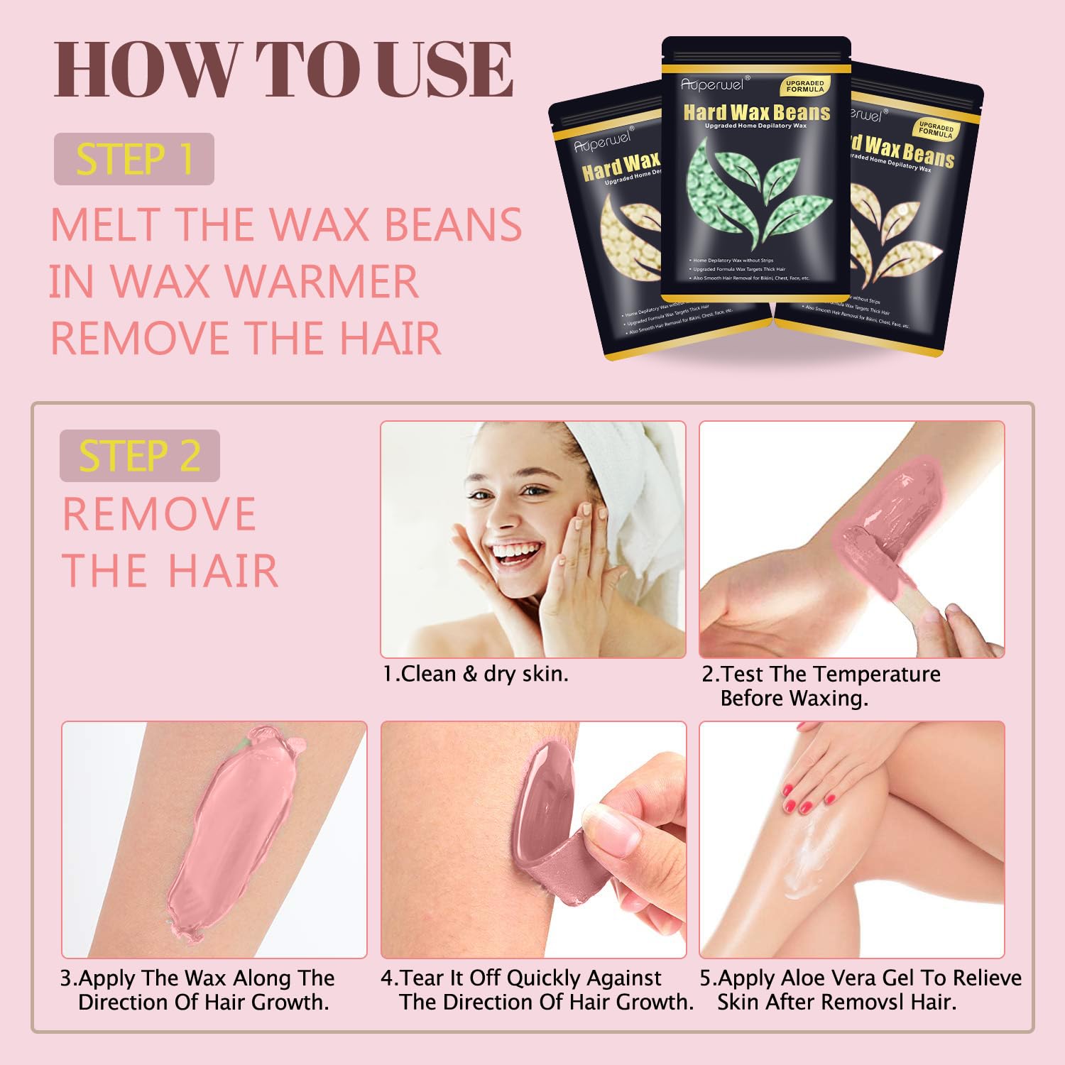 Wax Beads, 1.76lb / 800g Hard Wax Beads Coarse Hair Formula Hard Wax for Hair Removal and Senstive Skin, Wax Beads for Face, Brazilian Bikini,Body Waxing (3Rose&3Jasmine&2Chamomile)