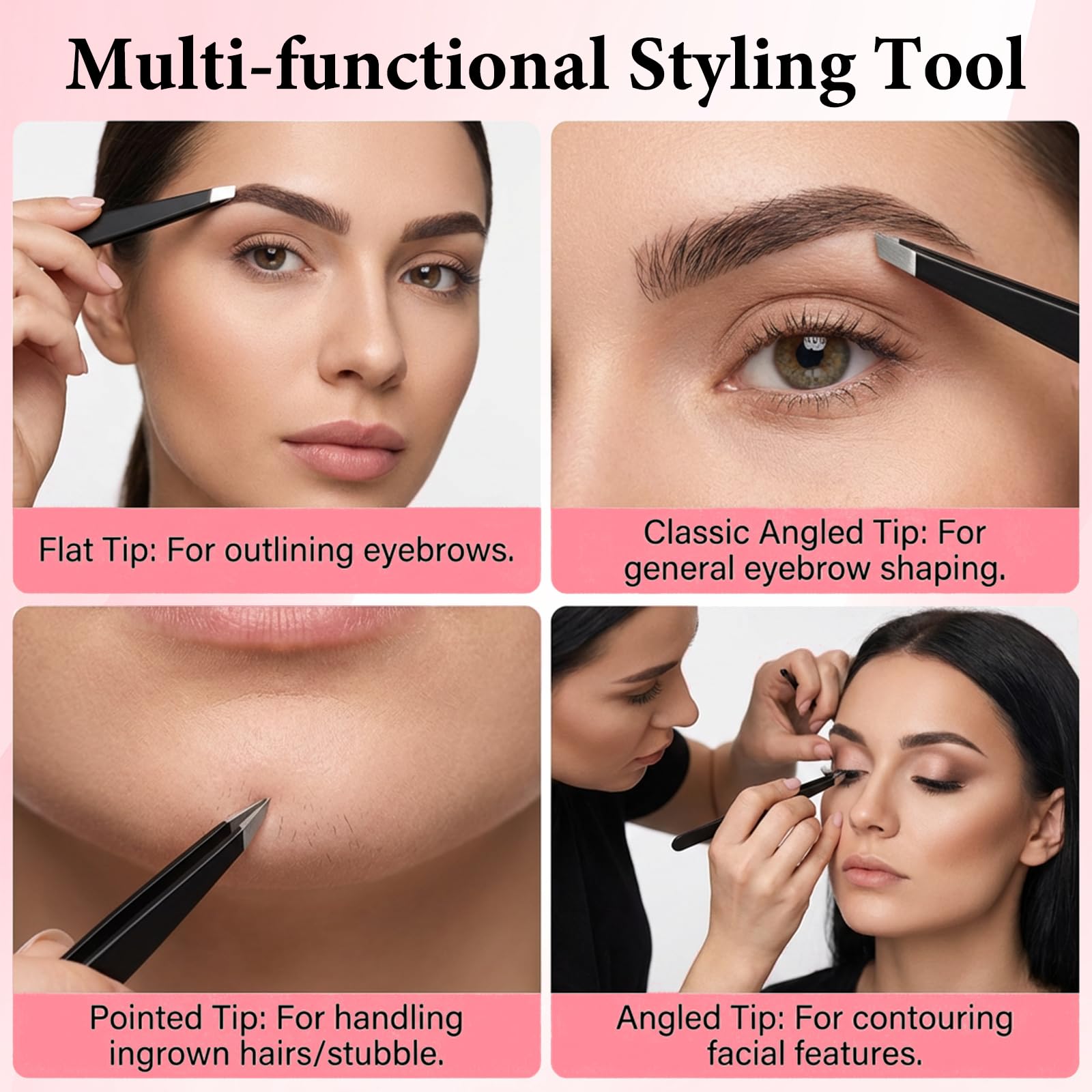 4Pcs Eyebrow Tweezer Mini Tweezer Set for Women Men Black Stainless Steel Precision Tweezers for Facial Hairs Ingrown Hair Removal