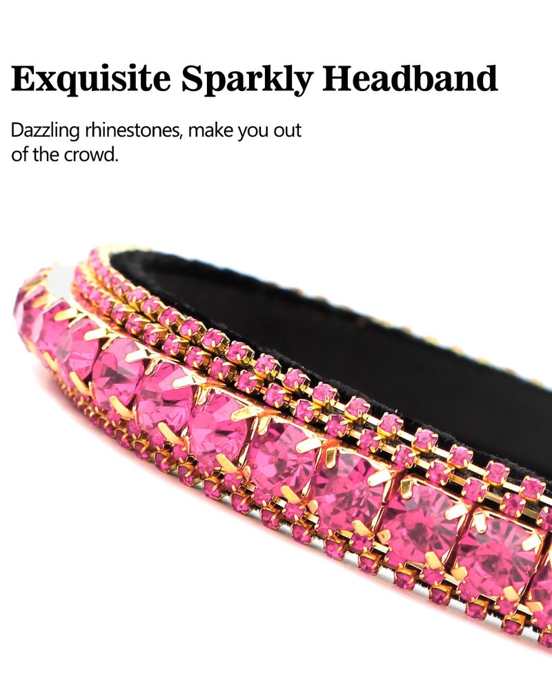 Wecoe Hot Pink Rhinestone Headband - Shine Bright Like a Diamond - Perfect for Weddings, Homecoming Prom, Birthday, Parties, and Daily Wear - Great Gift for Women and Girls!