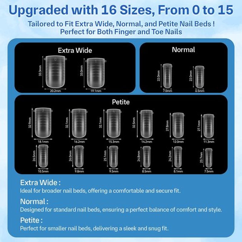 Straight Polygel Dual Wide Toe Nail Forms for Poly Gel Extensions, Larger Flat Full Cover Molds for French Toenail, Press on Toenails for Women Extensions Home DIY Nail Salon 160PCS 16Sizes