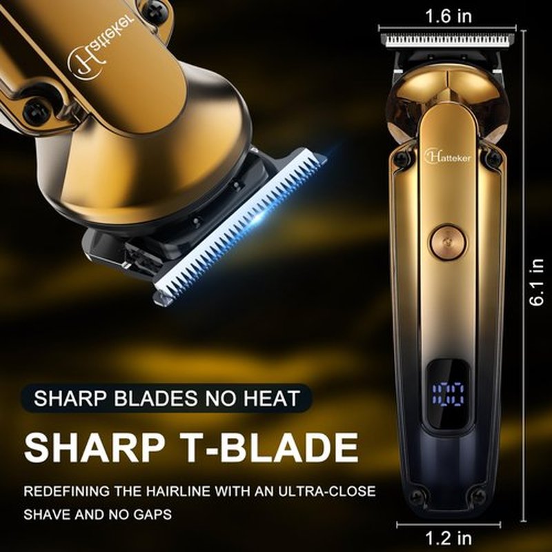 Hatteker Men's Beard Trimmer Kit Electric Razor Shaver Professional Hair Clipper with Zero Gapped T-Blade Nose Ear Beard Body Trimmer for Men Waterproof Cordless Grooming Kit 6 in 1