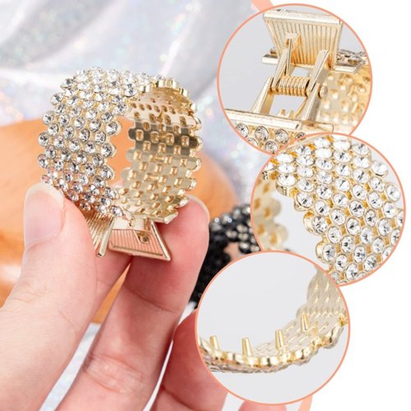 Noverlife 3PCS Rhinestone Hair Claw Clips for High Ponytail, Small Metal Shark Hair Clips Ponytail Buckle Holder for Thick Long Hair, Decorative Hair Barrettes Hair Accessories for Women & Girls