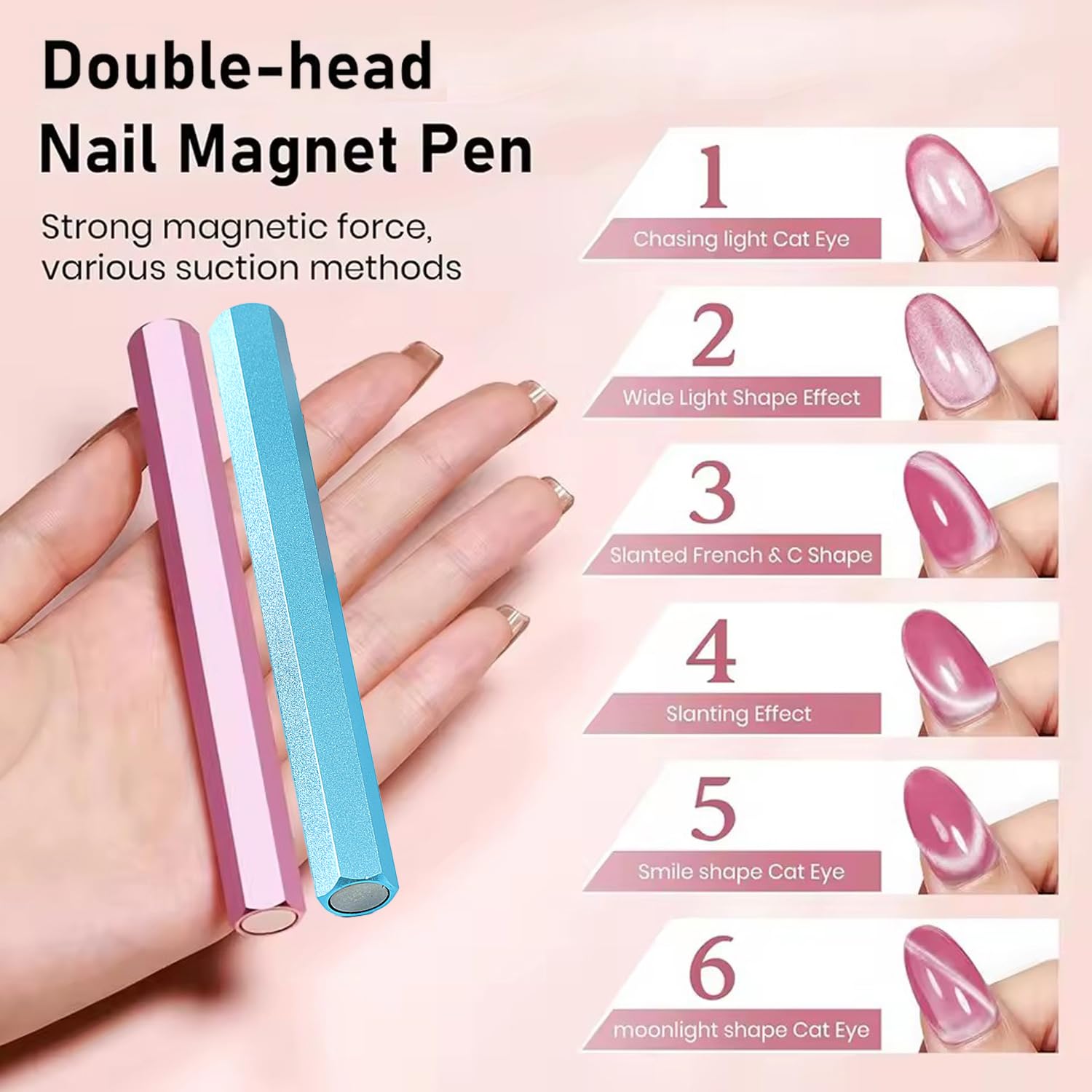 XEAOHESY 2 Pieces Cat Eye Magnet for Nails Double-Ended Hexagon Strong Nail Magnet Stick for Cat Eye Gel Nail Polish