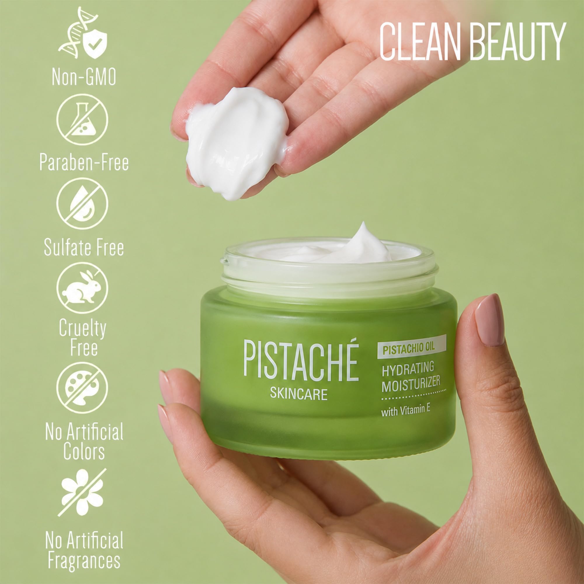 Pistaché Skincare Pistachio Oil Face Moisturizer | Hydrating & Nourishing Cream with Vitamin E & Antioxidants for Face, Neck & Chest, 1.7 oz