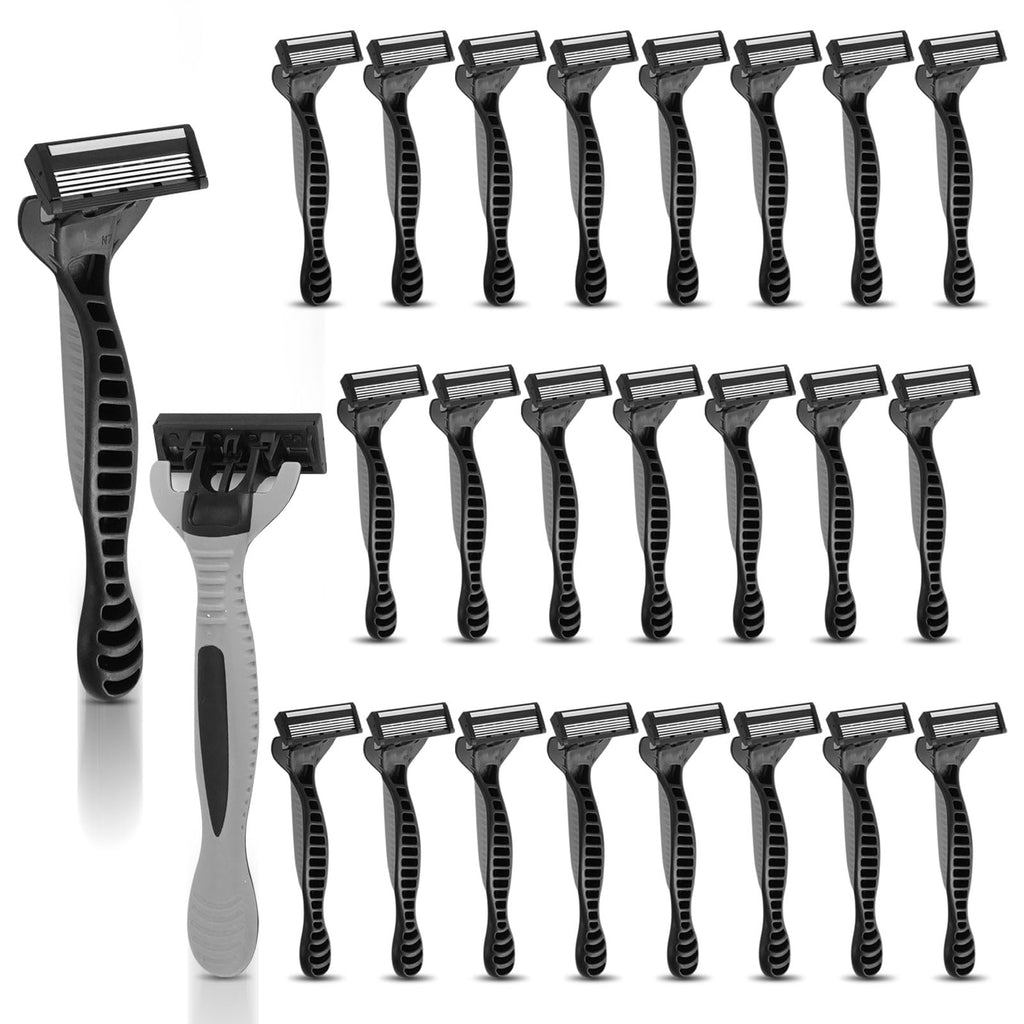 PEDOBALI 25 Pcs Men's Disposable Razors Bulk 5 Blade Sensitive Skin Comfortable Shave Set Men Smooth Razors for Head, Face
