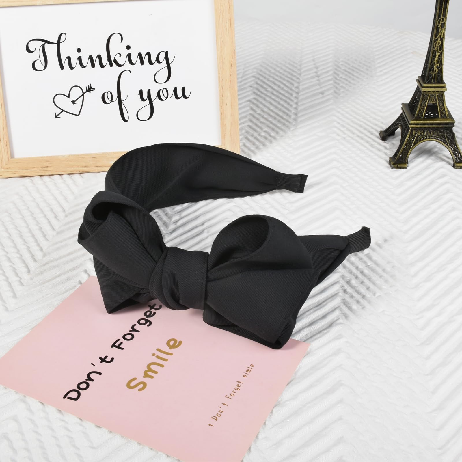 Yonchic Bow Knotted Wide Headband, Cute Headbands for Women Girls Thin/Medium Thick Hair, Non-Slip Fashion Hairbands Hair Accessories (Black)