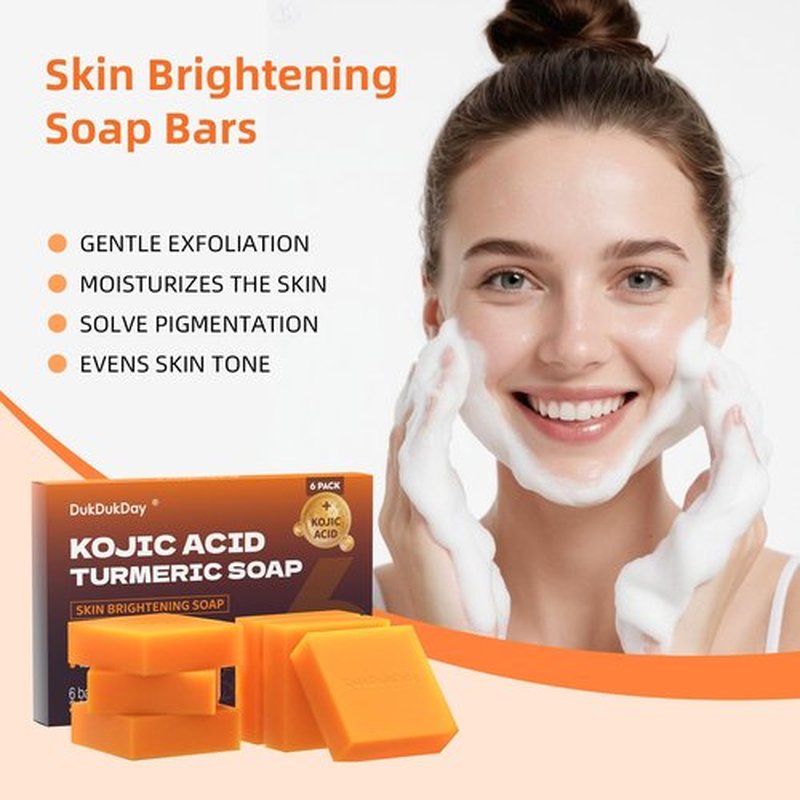 Dukdukday Turmeric Soap Bar Dark Spots for Face & Body, Kojic Acid soap Deep Cleansing, Gentle Soap Sensitive Skin Formula, All Skin Types 60g x 6 Bars