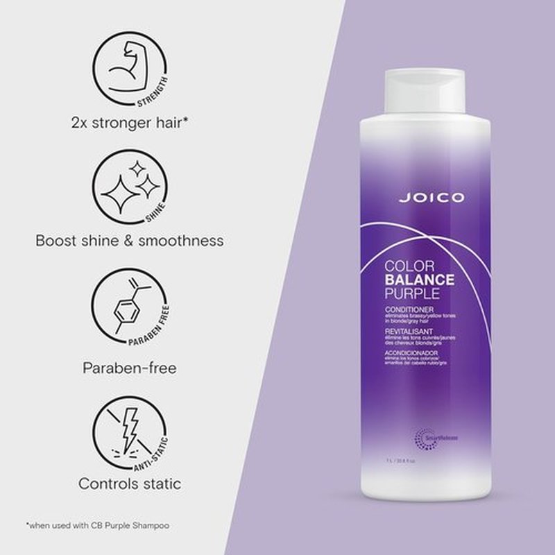 Joico Color Balance Purple Conditioner - Eliminate Brassy Yellow Tones | Boost Vibrancy & Shine | UV Protection with Rosehip Oil