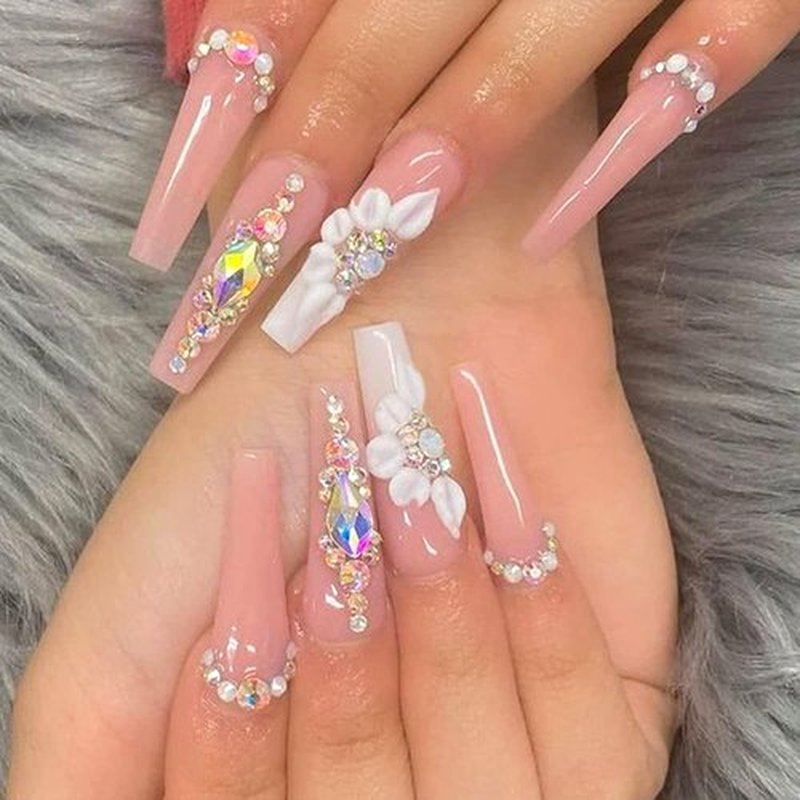 20 Pcs 3D Nail Charms Flower Nail Art Charms Pearl Petals Nail Gems and Rhinestones Handmade by Acrylic Nail Decorations Accessories for Women Girls Nail DIY Crafting Supplie