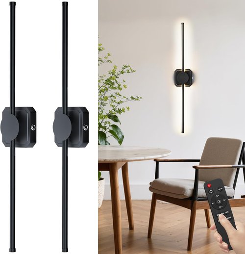 HEERTTOGO Battery Operated Wall Sconces - Set of 2 Dimmable LED Lights with Remote Control | 360° Rotatable, 3-Color Temperature